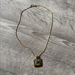Kim Rogers retro pendent gem stone square necklace